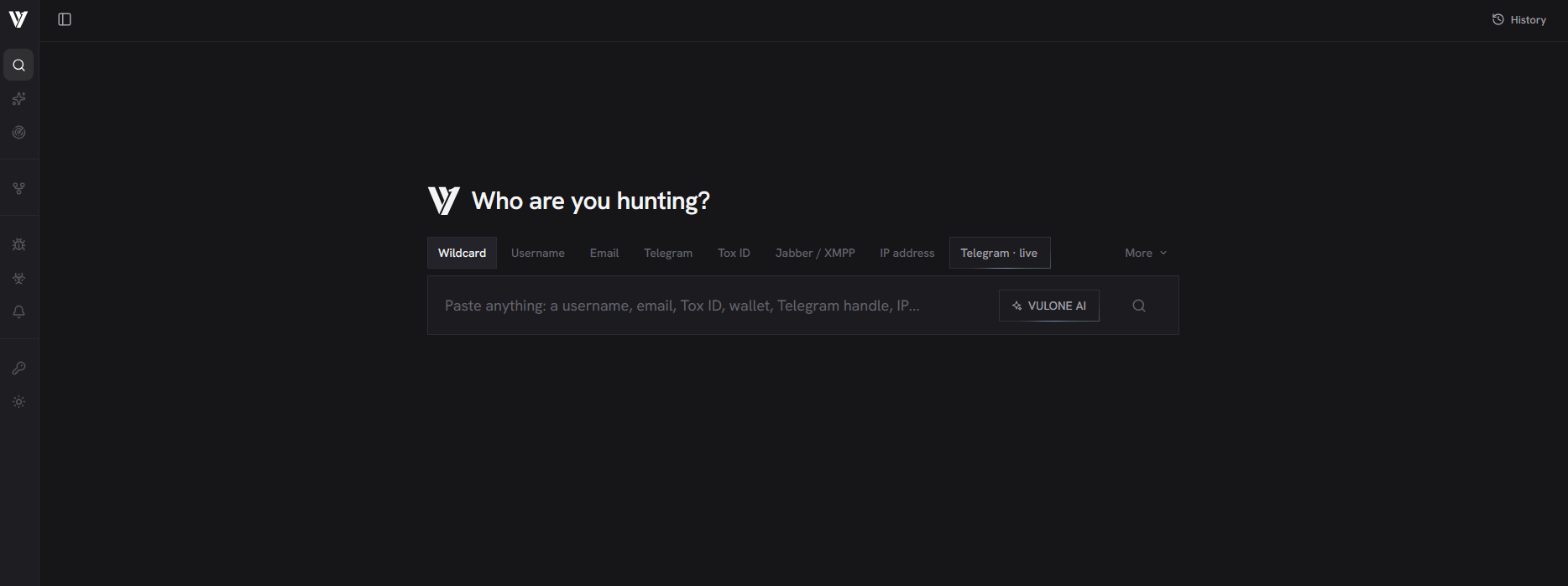 The VULONE Actors Hub search, asking who you are hunting